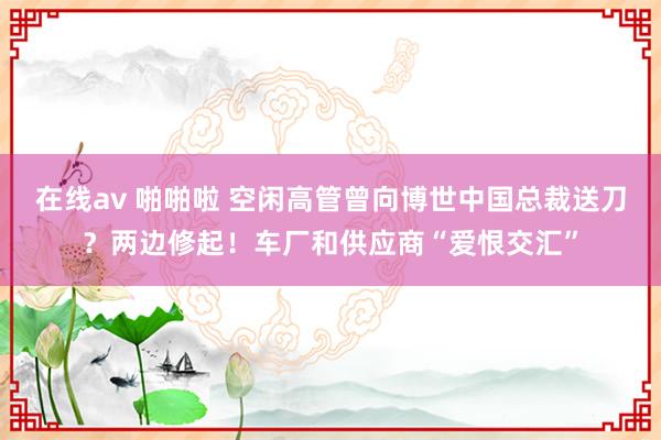 在线av 啪啪啦 空闲高管曾向博世中国总裁送刀？两边修起！车厂和供应商“爱恨交汇”