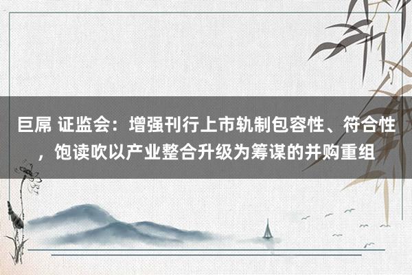 巨屌 证监会：增强刊行上市轨制包容性、符合性，饱读吹以产业整合升级为筹谋的并购重组
