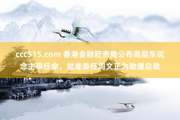 ccc515.com 香港金融贬责局公布高层东说念主事任命，批准委任周文正为助理总裁