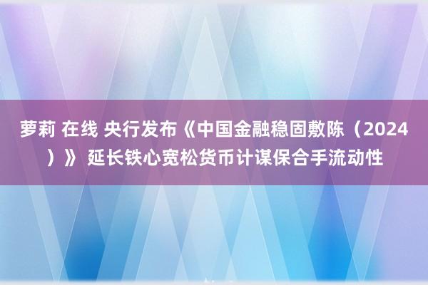 萝莉 在线 央行发布《中国金融稳固敷陈（2024）》 延长铁心宽松货币计谋保合手流动性