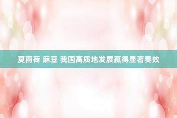 夏雨荷 麻豆 我国高质地发展赢得显著奏效