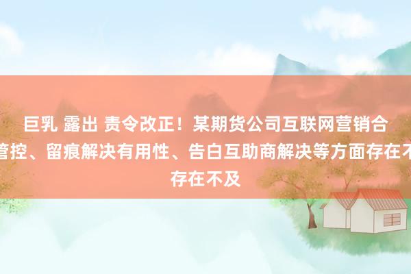 巨乳 露出 责令改正！某期货公司互联网营销合规管控、留痕解决有用性、告白互助商解决等方面存在不及