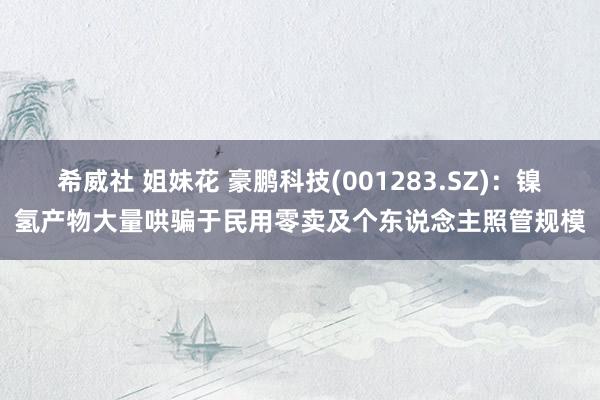 希威社 姐妹花 豪鹏科技(001283.SZ)：镍氢产物大量哄骗于民用零卖及个东说念主照管规模