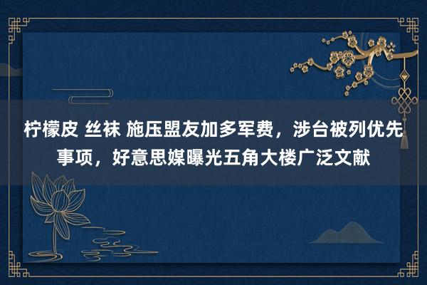 柠檬皮 丝袜 施压盟友加多军费，涉台被列优先事项，好意思媒曝光五角大楼广泛文献