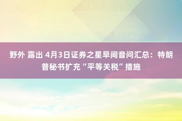 野外 露出 4月3日证券之星早间音问汇总：特朗普秘书扩充“平等关税”措施